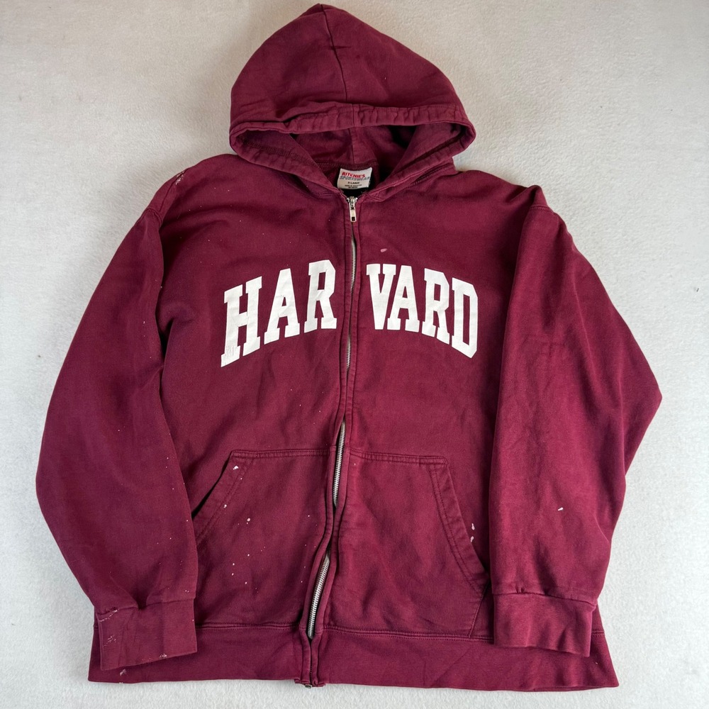 Ritchies Sportswear Harvard University Zip Up Hoodie Burgundy XL Distressed